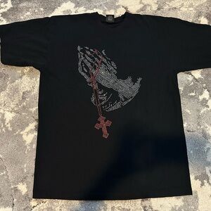 Black T-Shirt with Red Graphic Design D-35